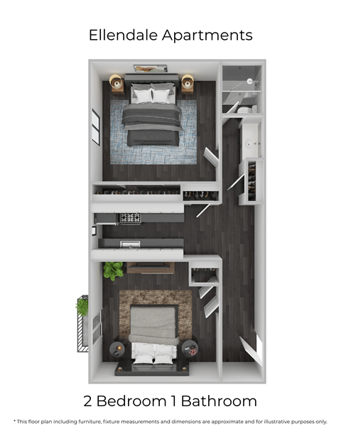 Floor plan for 2 beds, 1 bath, 650 sqft
